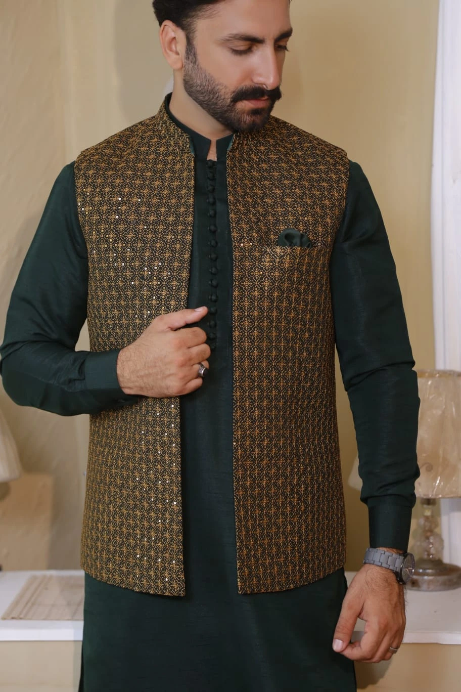 Kurta Shalwar paired with a Waistcoat